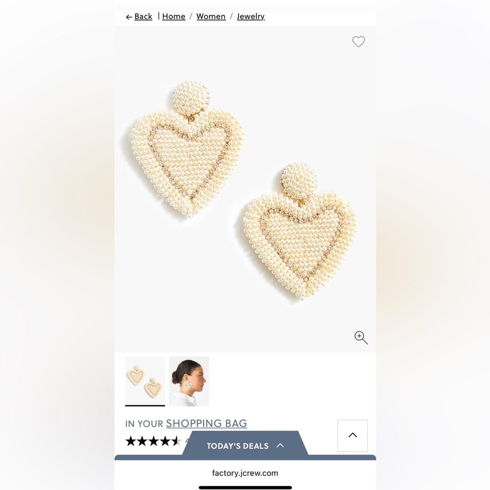 J. Crew White and Silver Beaded Heart Earrings